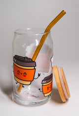 Coffee Time Print Glass Cup – 16 oz. for Coffee Lovers